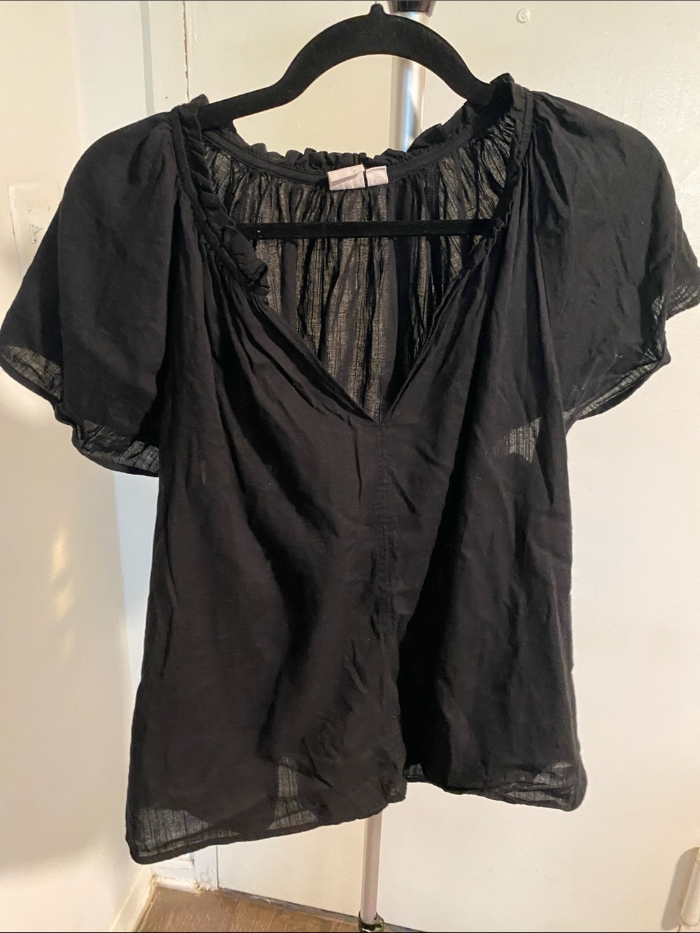 GAP Black Flutter-Sleeve V-Neck Top